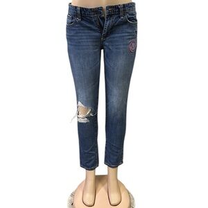 Gap Sexy Boyfriend Patchwork Distressed Denim Mid Rise Blue Jeans Womens 26